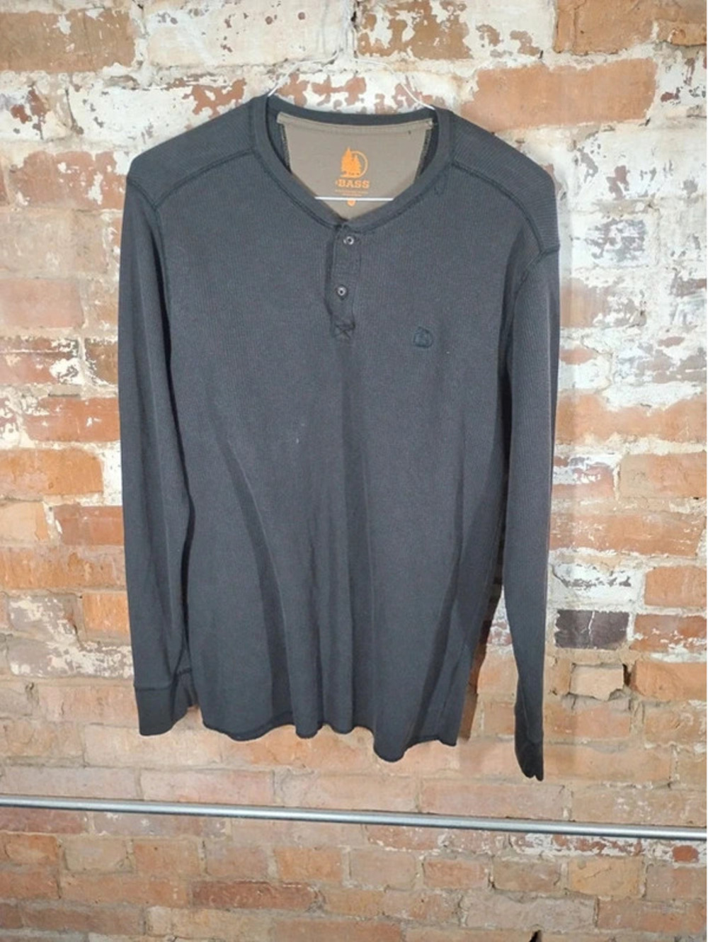 OH Bass Mens L Black Long Sleeve Thermal Henley